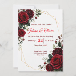Luxuriöse burgunderrote Rosen-Hochzeitseinladung Einladung