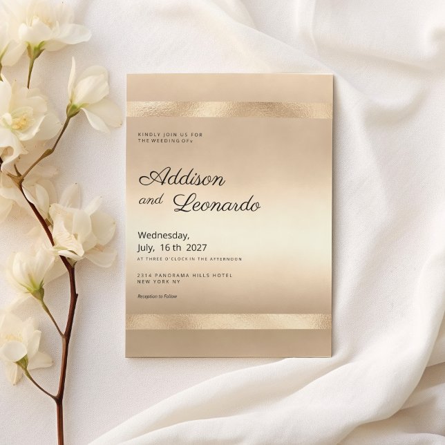 Luxuriöse Champagner Goldglasur minimalistische Ho Einladung (Luxury champagne gold glam minimalist wedding)