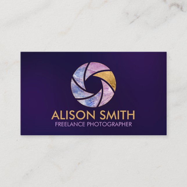 Luxuriöse Charoite Camera Shutter Fotograf Busine Visitenkarte (Vorderseite)