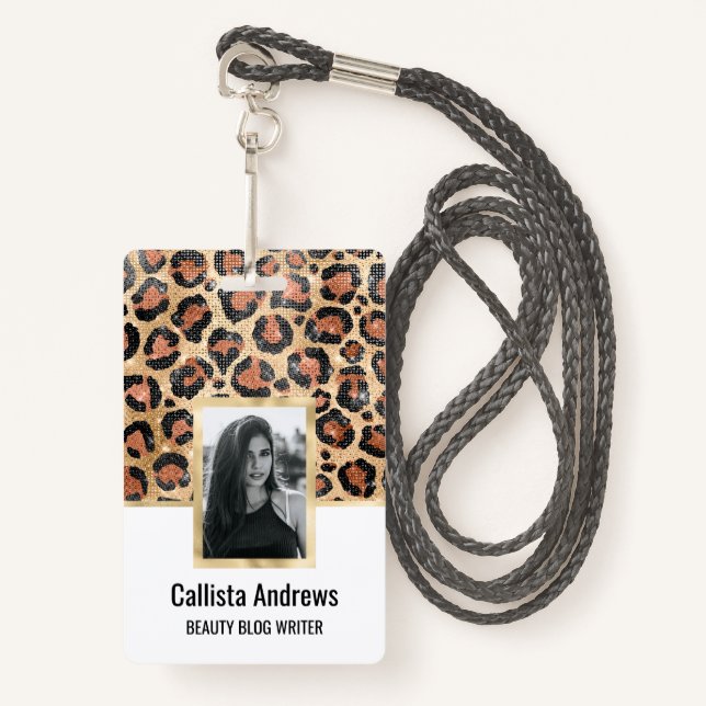 Luxuriöse Chic Gold Black Brown Leopard Animal Pri Ausweis (Vorderseite mit Schlüsselband)