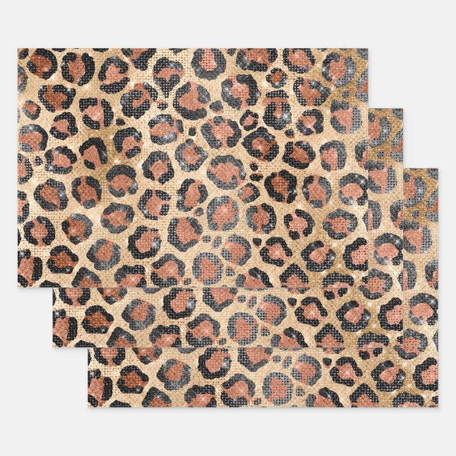 Luxuriöse Chic Gold Black Brown Leopard Animal Pri Geschenkpapier Set (Set)