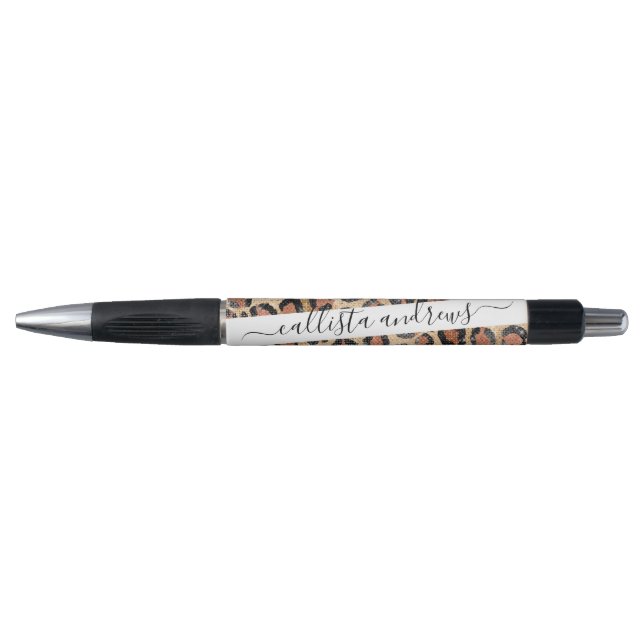 Luxuriöse Chic Gold Black Brown Leopard Animal Pri Kugelschreiber (Vorderseite)