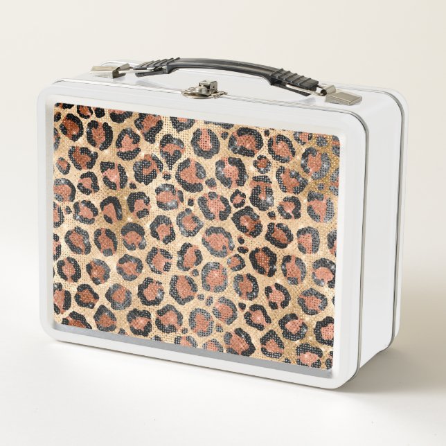 Luxuriöse Chic Gold Black Brown Leopard Animal Pri Metall Brotdose (Vorderseite)