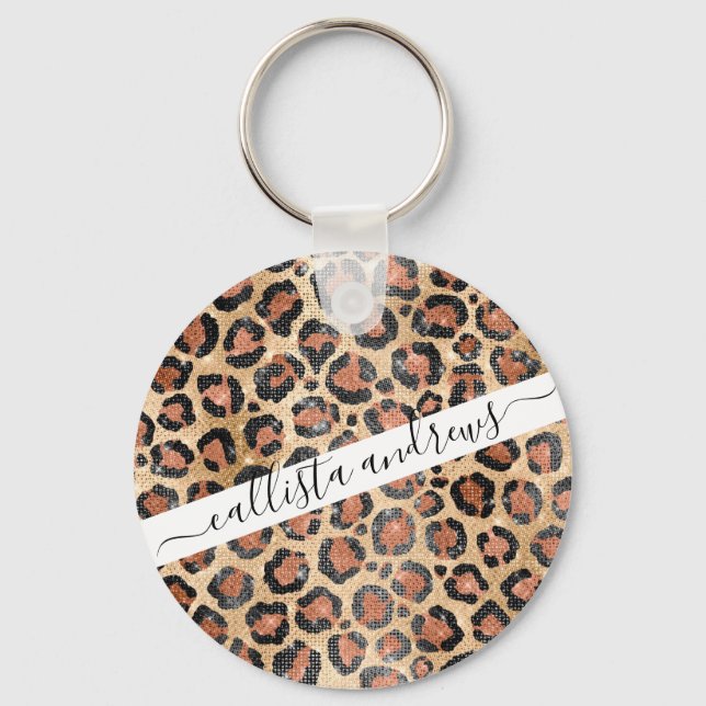 Luxuriöse Chic Gold Black Brown Leopard Animal Pri Schlüsselanhänger (Vorderseite)
