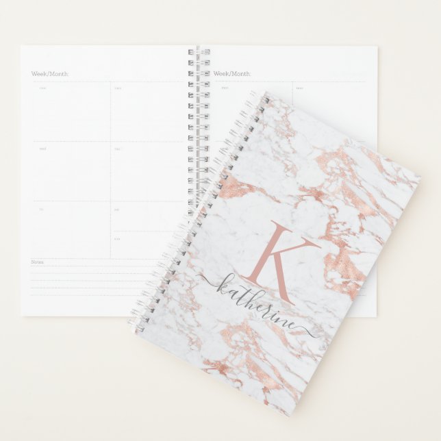 Luxuriöse Chic Rose Golden Foil | Marmormonogramm Planer (Anzeige)
