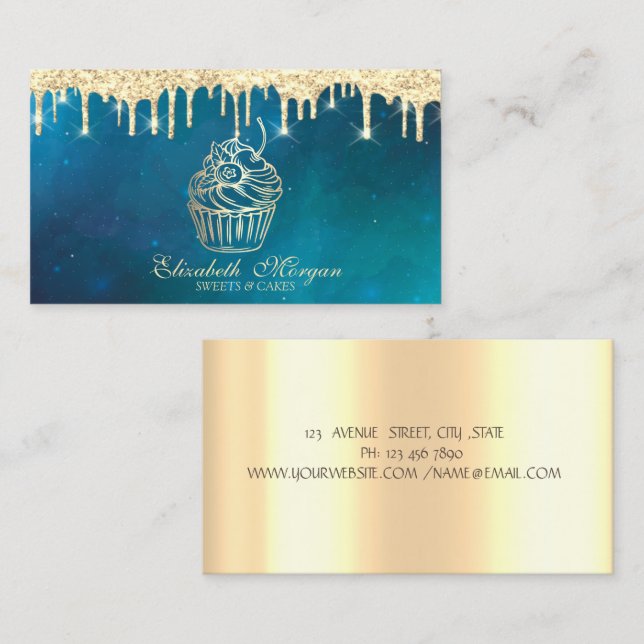 Luxuriöse Chic Süßigkeiten Cupcake Imitate Gold Tr Visitenkarte (Vorne/Hinten)