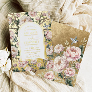 Luxuriöse Chinoiserie-Pfingstrose-Floral-Vögel-Hoc Folieneinladung