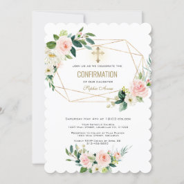 Luxuriöse Cream Blush Floral Gold Cross Bestätigun Einladung