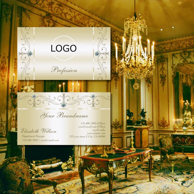 Luxuriöse Cream Gold gequiggelte Juwelen mit Logo Visitenkarte (Von Creator hochgeladen)