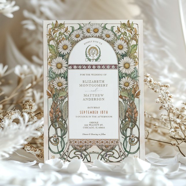 Luxuriöse Daisy Floral Art Nouveau Hochzeit Einladung (Von Creator hochgeladen)