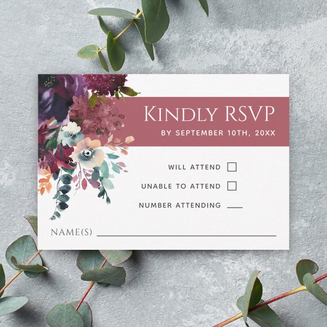Luxuriöse Deep Rose Elegant Floral Wedding RSVP (Von Creator hochgeladen)