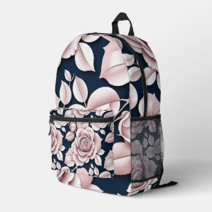 Luxuriöse dunkelblaue Rosen mit weißen Details Bedruckter Rucksack