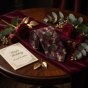 Luxuriöse Dunkelburgunder-Rose Winter Botanisch Fl Krawatte