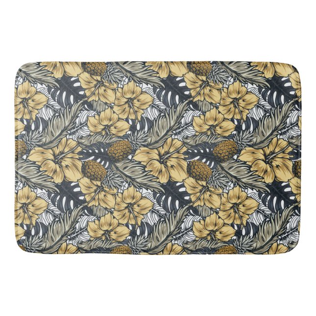 Luxuriöse Elegange Gold N'Black Tropical Blume Badematte (Vorderseite)