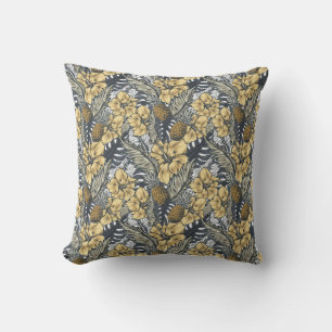 Luxuriöse Elegange Gold N'Black Tropical Blume Kissen