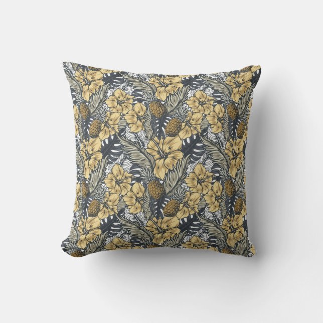 Luxuriöse Elegange Gold N'Black Tropical Blume Kissen (Vorderseite)