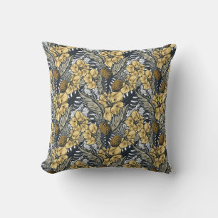 Luxuriöse Elegange Gold N'Black Tropical Blume Kissen