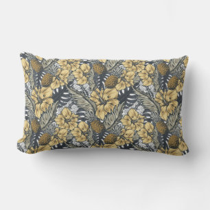 Luxuriöse Elegange Gold N'Black Tropical Blume Kissen Für Draußen