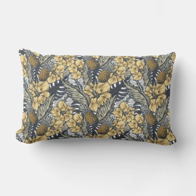 Luxuriöse Elegange Gold N'Black Tropical Blume Kissen Für Draußen (Vorderseite)