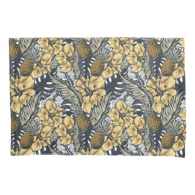 Luxuriöse Elegange Gold N'Black Tropical Blume Kissenbezug (Vorderseite)