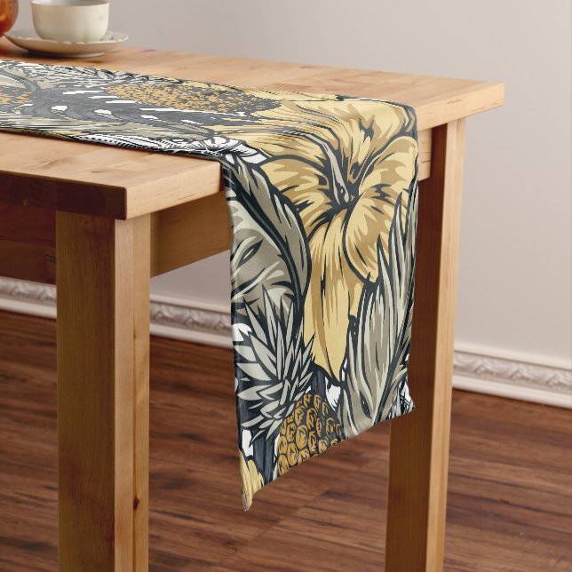 Luxuriöse Elegange Gold N'Black Tropical Blume Kurzer Tischläufer (Beispiel)