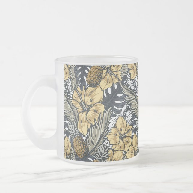 Luxuriöse Elegange Gold N'Black Tropical Blume Mattglastasse (Links)