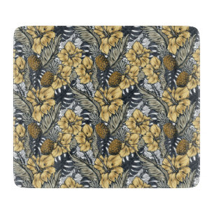 Luxuriöse Elegange Gold N'Black Tropical Blume Schneidebrett