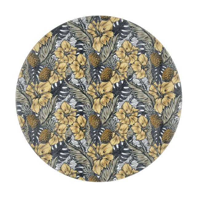 Luxuriöse Elegange Gold N'Black Tropical Blume Schneidebrett (Vorderseite)