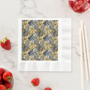 Luxuriöse Elegange Gold N'Black Tropical Blume Serviette
