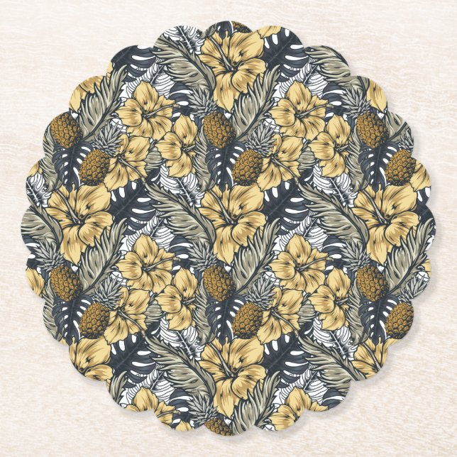 Luxuriöse Elegange Gold N'Black Tropical Blume Untersetzer (Vorderseite)