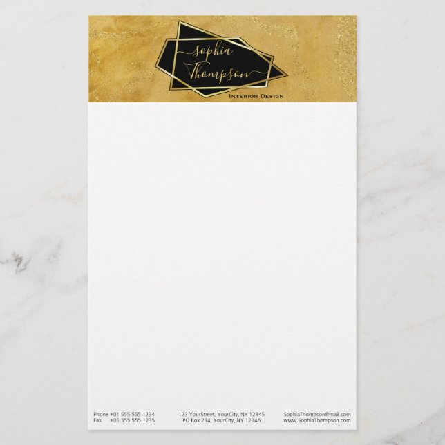 Luxuriöse Elegant Gold Glitzer Marmorschrift Briefpapier (Vorderseite)