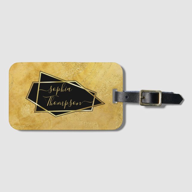 Luxuriöse Elegant Gold Glitzer Marmorschrift Gepäckanhänger (Vorderseite (Horizontal))