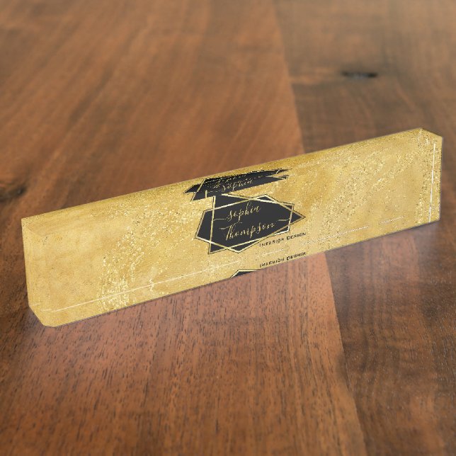 Luxuriöse Elegant Gold Glitzer Marmorschrift Namensplakette (Seite)