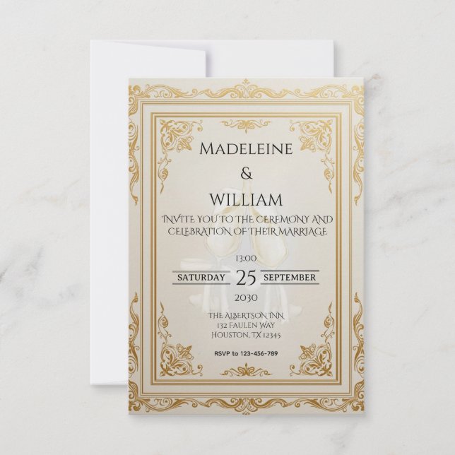 Luxuriöse Elegant Gold Wedding RSVP Karte (Vorderseite)