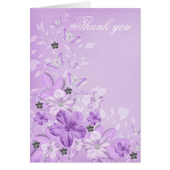 Luxuriöse Elegant Lila Floral Wirbel Danke Karte (Vorne)