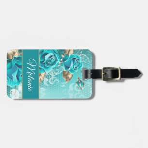 Luxuriöse Elegant Mint Gold Aquamarin Lace Blume l Gepäckanhänger