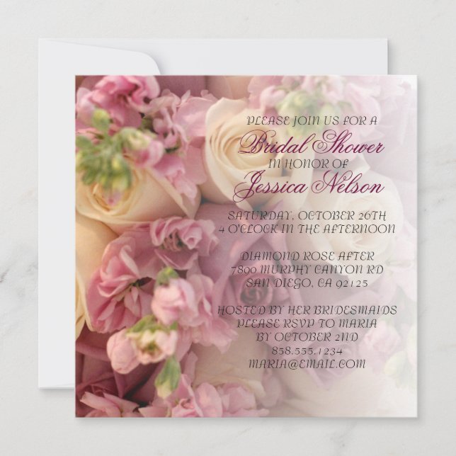 Luxuriöse Elegant Rosa Bouquet Dusche einladen Einladung (Vorderseite)