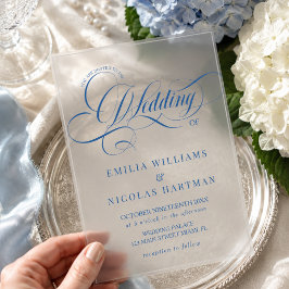 Luxuriöse elegante blaue Hochzeitseinladung Acryleinladungen