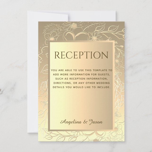 Luxuriöse Elegante Floral Gold Hochzeitsempfangska (Vorderseite)