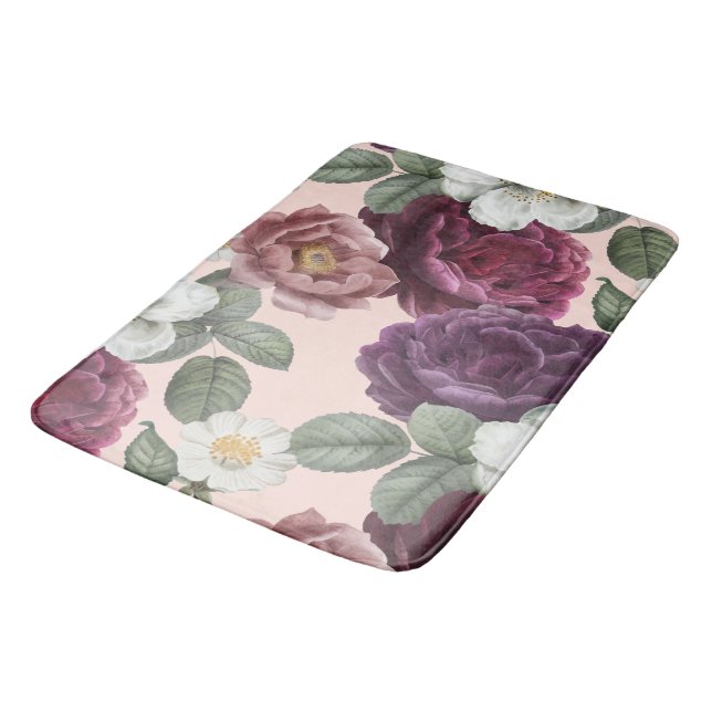 Luxuriöse elegante Florals Rose Lila Badematte (Schrägansicht)
