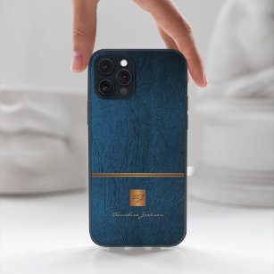 Luxuriöse elegante Gold Glitzer Blau mit Monogramm Case-Mate iPhone Hülle