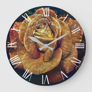 Luxuriöse Elegante Gold Rose Große Wanduhr