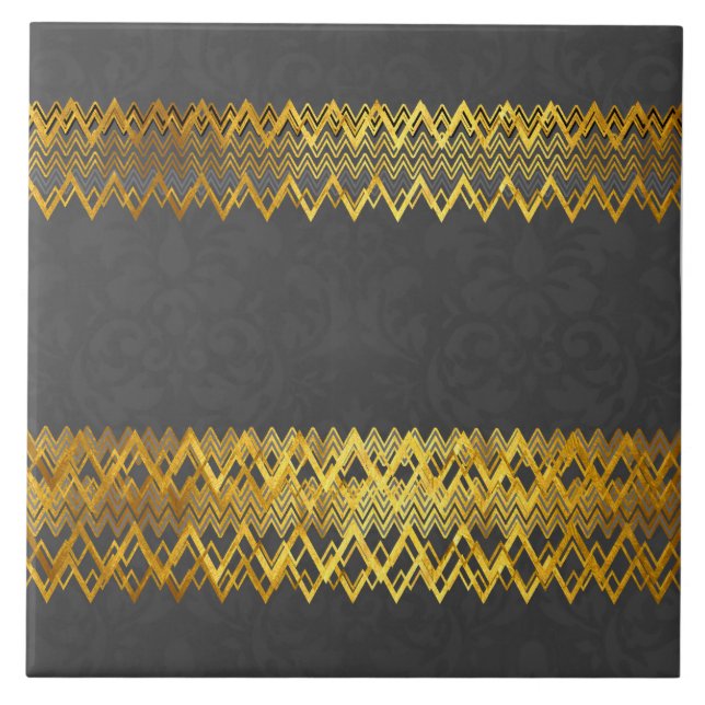 Luxuriöse, elegante, goldene Zickzacklinien, graue Fliese (Vorderseite)