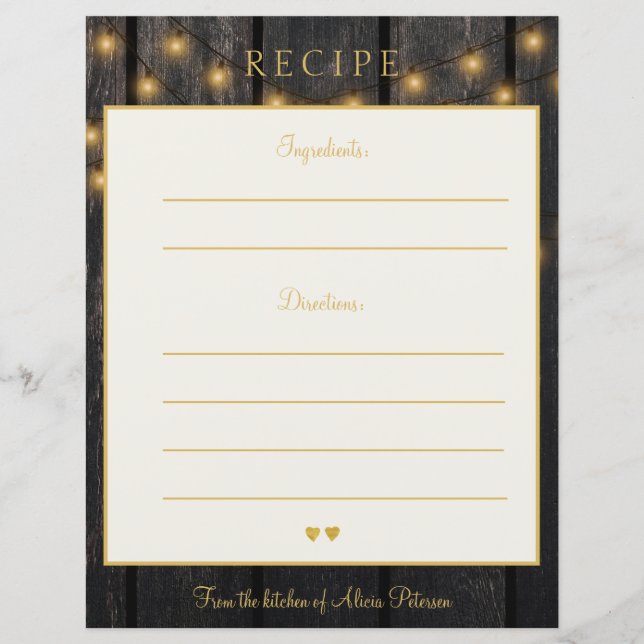 Luxuriöse elegante Holz Gold Typografie Rezept Kar (Vorderseite)