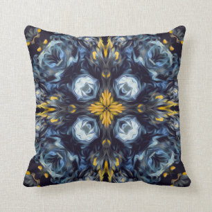 Luxuriöse, elegante, marineblaue Mandala, gelbe D Kissen