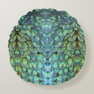 Luxuriöse Elegante Pfauenbackfedern Ornament Rundes Kissen