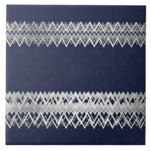 Luxuriöse, elegante, silberne Linien, marineblaue Fliese