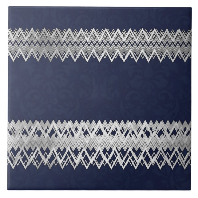 Luxuriöse, elegante, silberne Linien, marineblauer Fliese (Vorderseite)