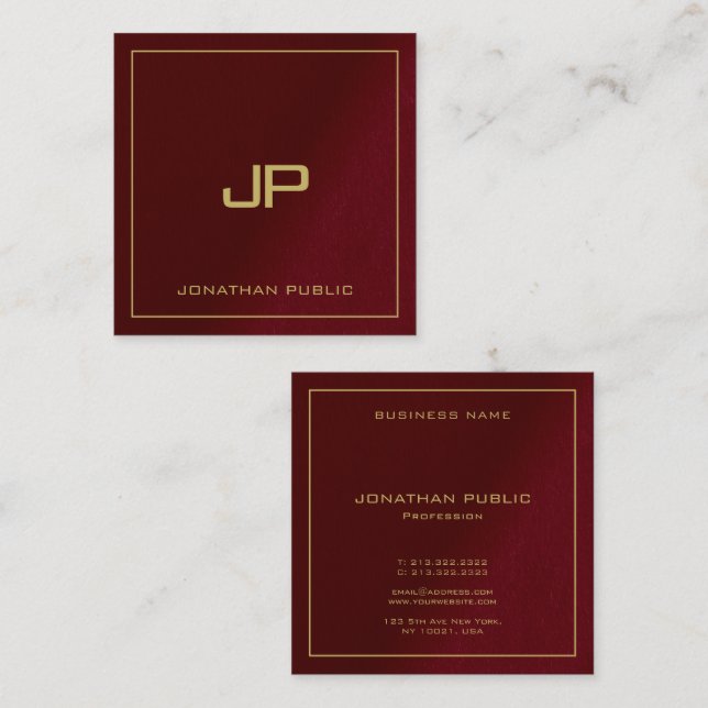 Luxuriöse elegante Vorlage Gold Text Monogram Quadratische Visitenkarte (Vorne/Hinten)