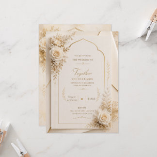 Luxuriöse Elfenbein-Gold-Hochzeitseinladung Einladung